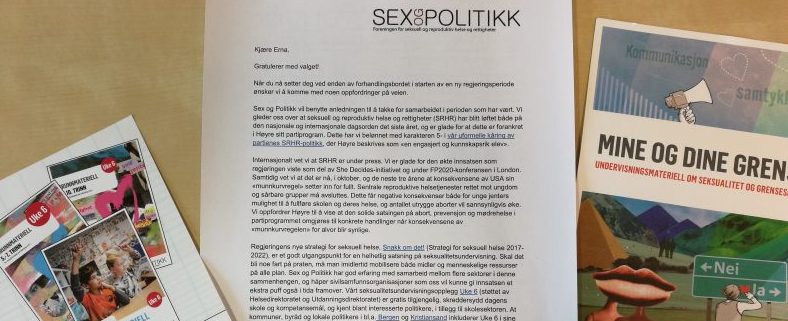 Sex og Politikk har noen ønsker for kommende periode, formulert i brev til Statsminister Erna Solberg. Foto: Sex og Politikk