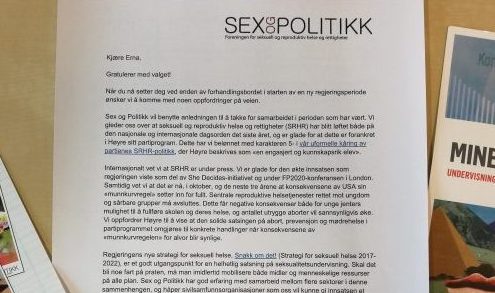 Sex og Politikk har noen ønsker for kommende periode, formulert i brev til Statsminister Erna Solberg. Foto: Sex og Politikk